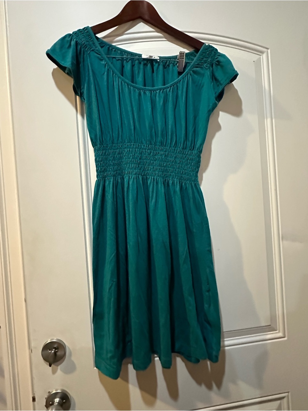Hurley Teal Short-Sleeve Smocked-Waist Casual Dress